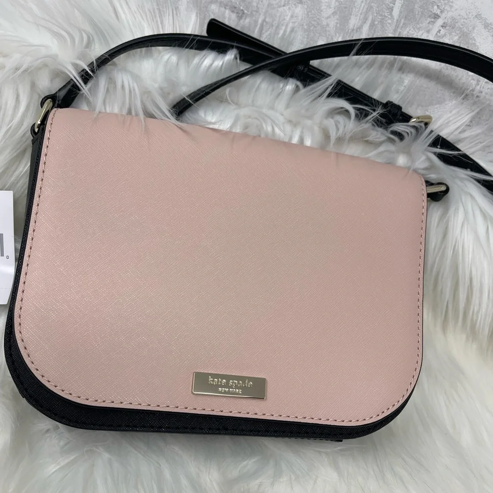 KATE SPADE NEW YORK LAUREL WAY LARGE CARSEN BLACK & PINK CROSSBODY LEATHER BAG